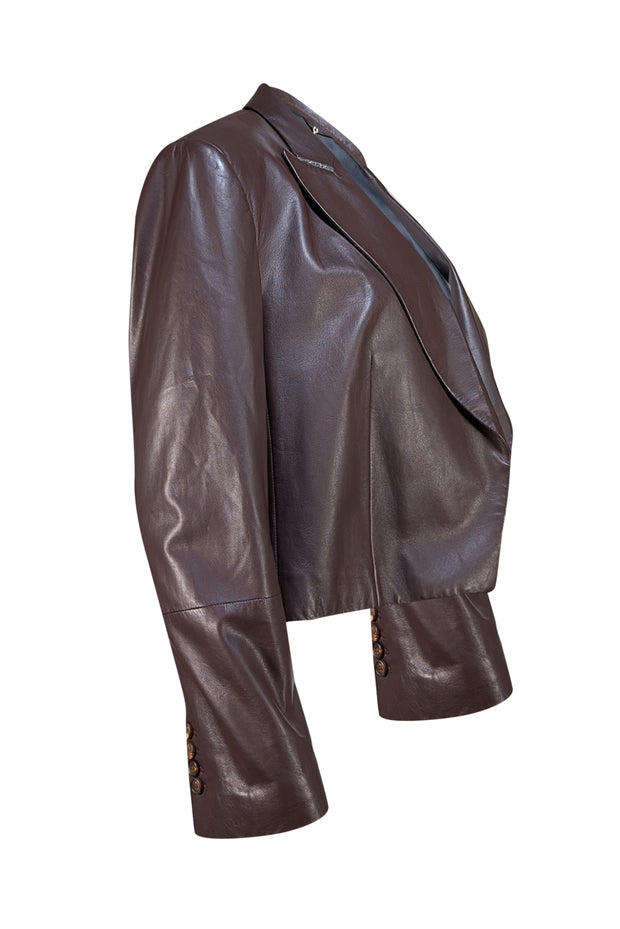 Brunello Cucinelli - Brown Leather Cropped Jacket Sz 8 - Current Boutique