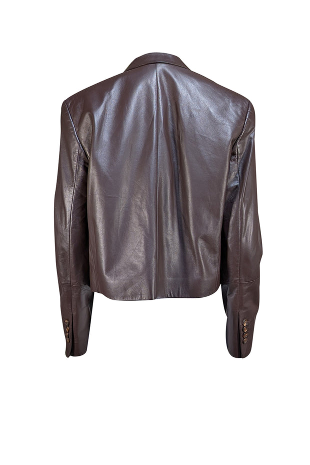Brunello Cucinelli - Brown Leather Cropped Jacket Sz 8 - Current Boutique