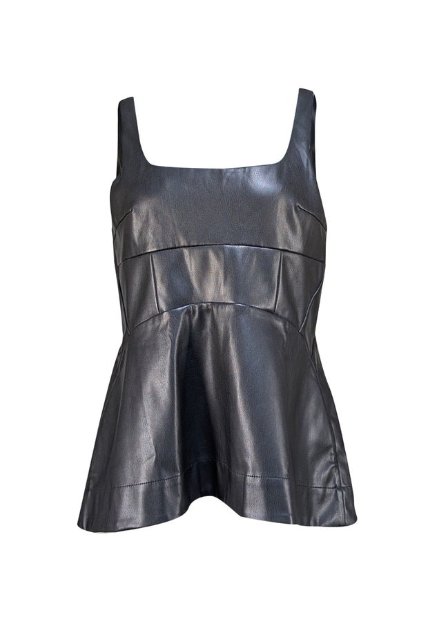 Proenza Schouler - Black Faux Leather Sleeveless Top Sz 10 - Current Boutique