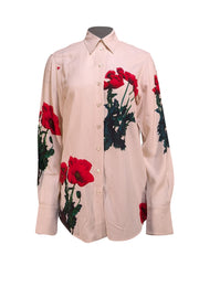 Victoria Beckham - Ivory Floral Print Button Down Shirt Sz 2 - Current Boutique