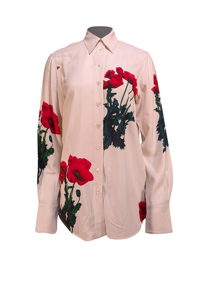 Victoria Beckham - Ivory Floral Print Button Down Shirt Sz 2 - Current Boutique
