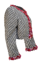 Carolina Herrera - Black & White Tweed Cropped Jacket w/ Sequin Trim Sz 14