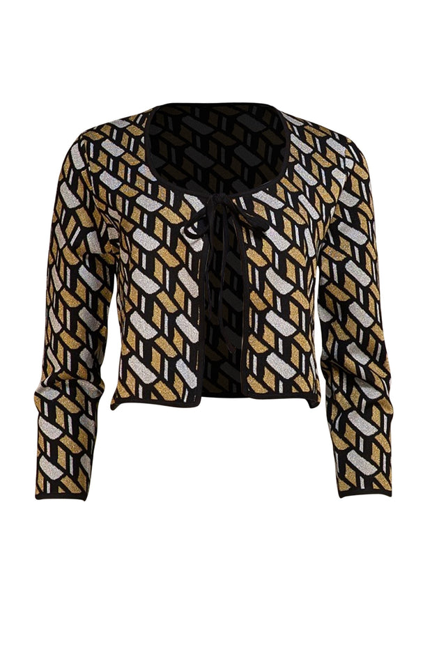 Derek Lam - Black, Gold, & Silver Metallic Geometric Print Cardigan Sz L