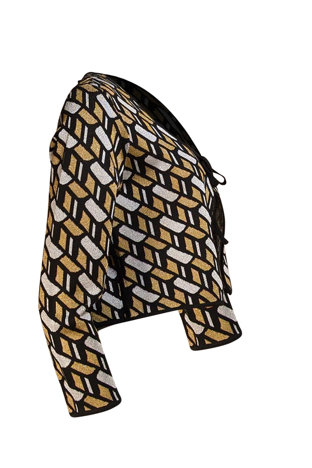 Derek Lam - Black, Gold, & Silver Metallic Geometric Print Cardigan Sz L