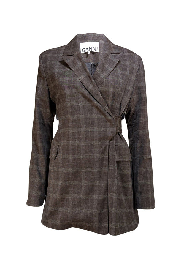 Ganni - Brown Check Longline Blazer Sz 2