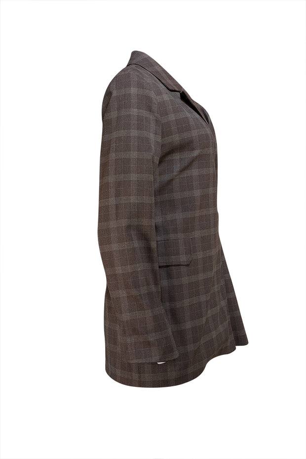 Ganni - Brown Check Longline Blazer Sz 2
