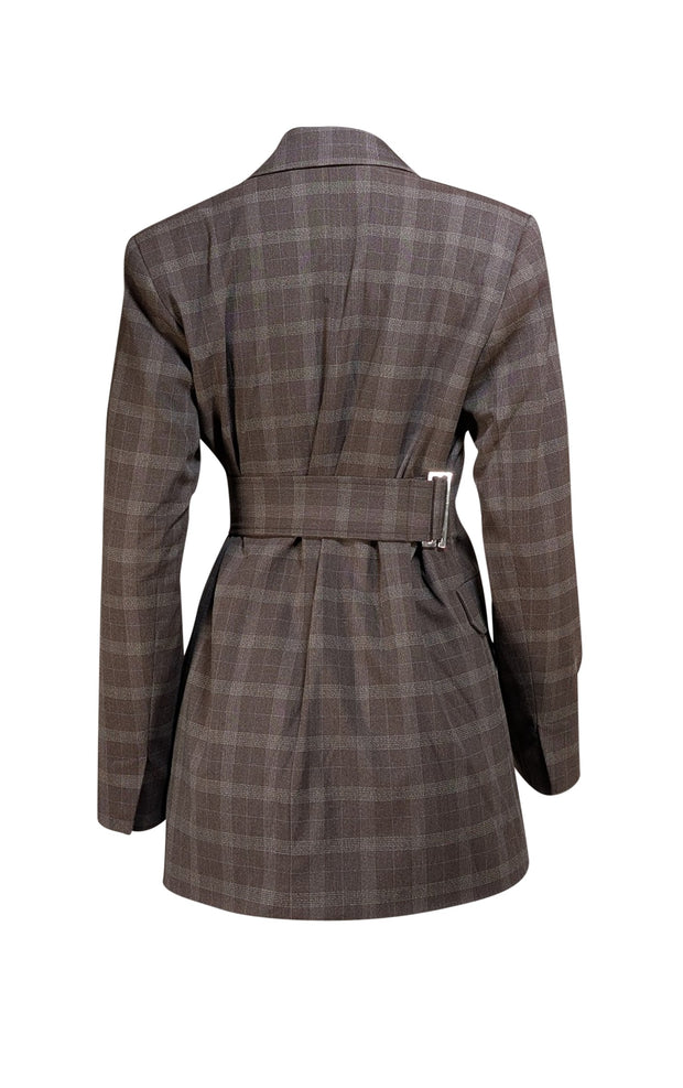 Ganni - Brown Check Longline Blazer Sz 2