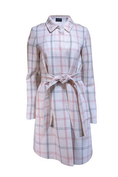 Theory - Ivory Checkered Plaid Wool Coat Sz S - Current Boutique