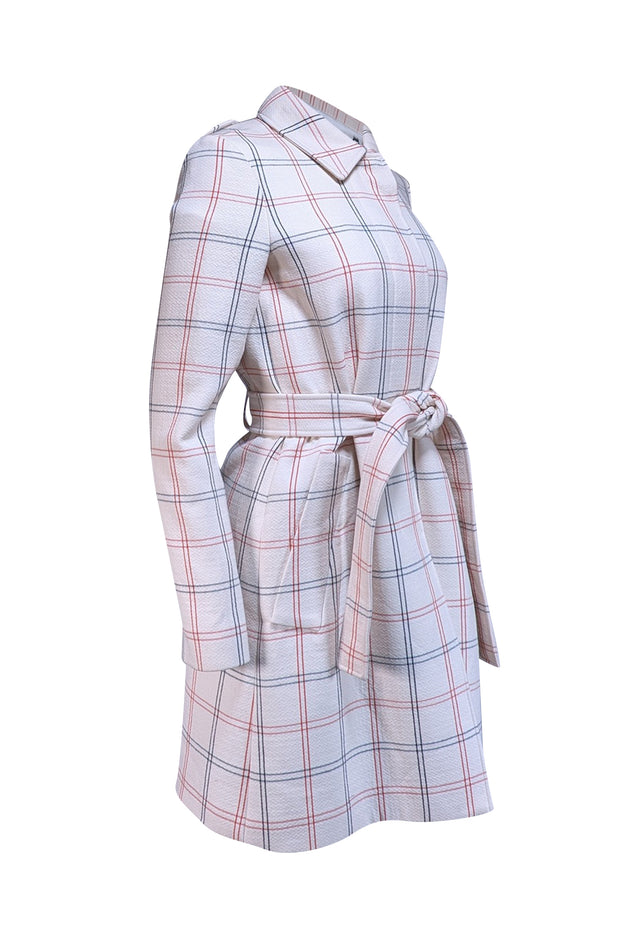 Theory - Ivory Checkered Plaid Wool Coat Sz S - Current Boutique