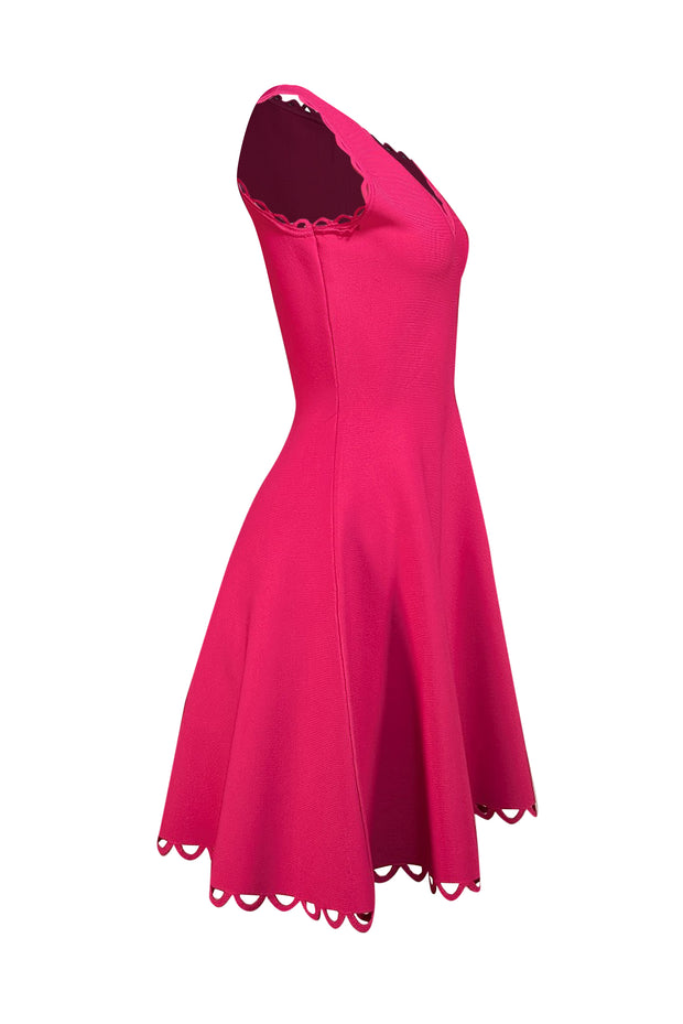 Milly - Hot Pink Knit Scallop Edge Trim Dress Sz M - Current Boutique