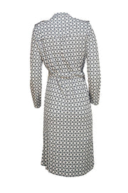 Tory Burch - Cream & Black Print Waist Tie Dress Sz L - Current Boutique