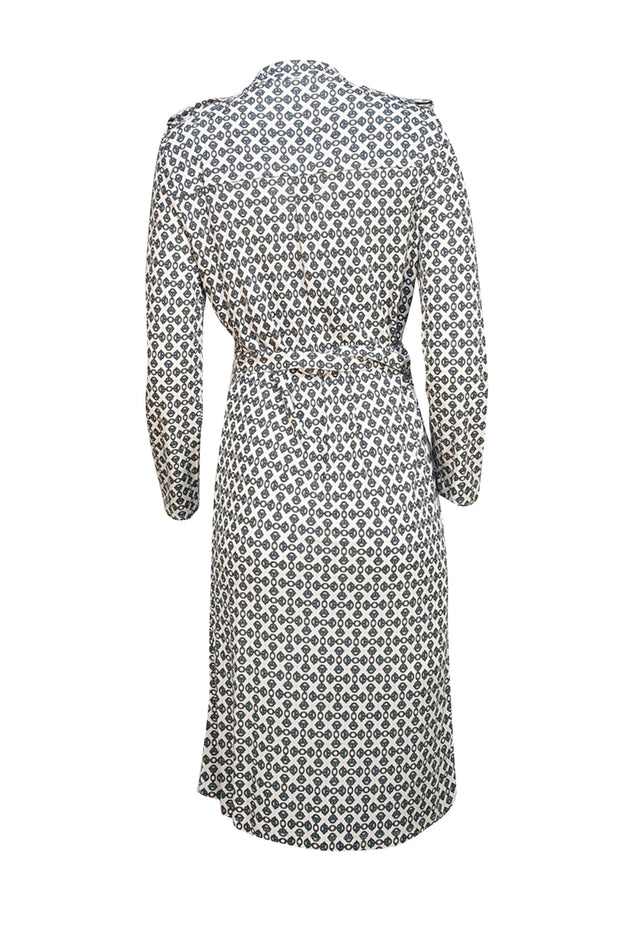 Tory Burch - Cream & Black Print Waist Tie Dress Sz L - Current Boutique