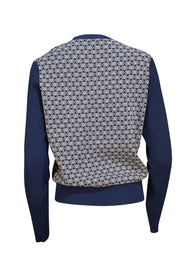 Tory Burch - Navy &amp; Cream Logo Print Sweater Sz L - Current Boutique