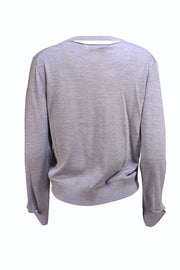 Tory Burch - Grey Merino Wool V-Cut Out Sweater Sz L - Current Boutique