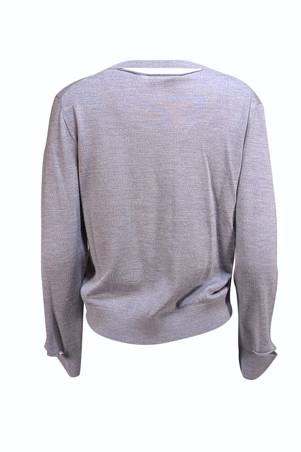 Tory Burch - Grey Merino Wool V-Cut Out Sweater Sz L - Current Boutique