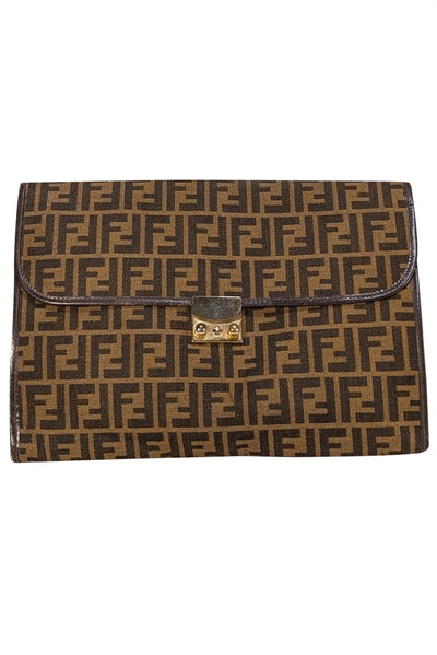 Fendi - Tan & Brown Monogram Print Large Clutch