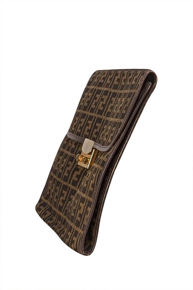 Fendi - Tan & Brown Monogram Print Large Clutch - Current Boutique
