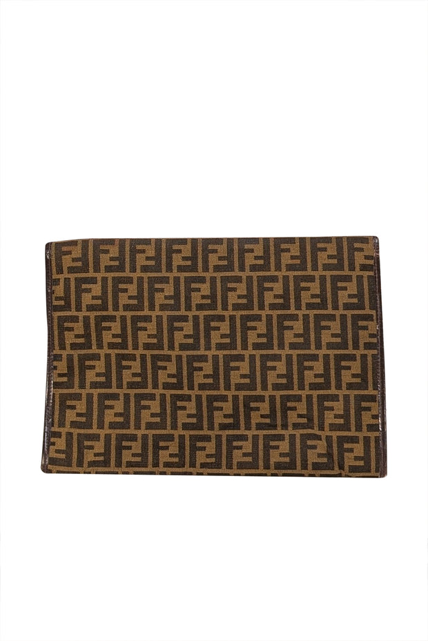 Fendi - Tan & Brown Monogram Print Large Clutch - Current Boutique