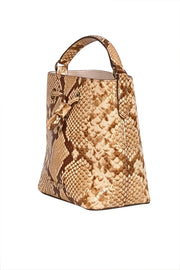 Michael Kors - Tan, Cream, & Brown Snake Embossed Print Leather Bucker Bag - Current Boutique