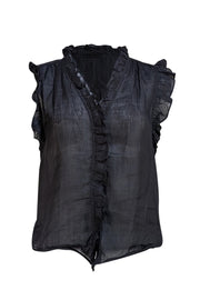 Frame - Black Ruffle Trim Button Front Blouse Sz S
