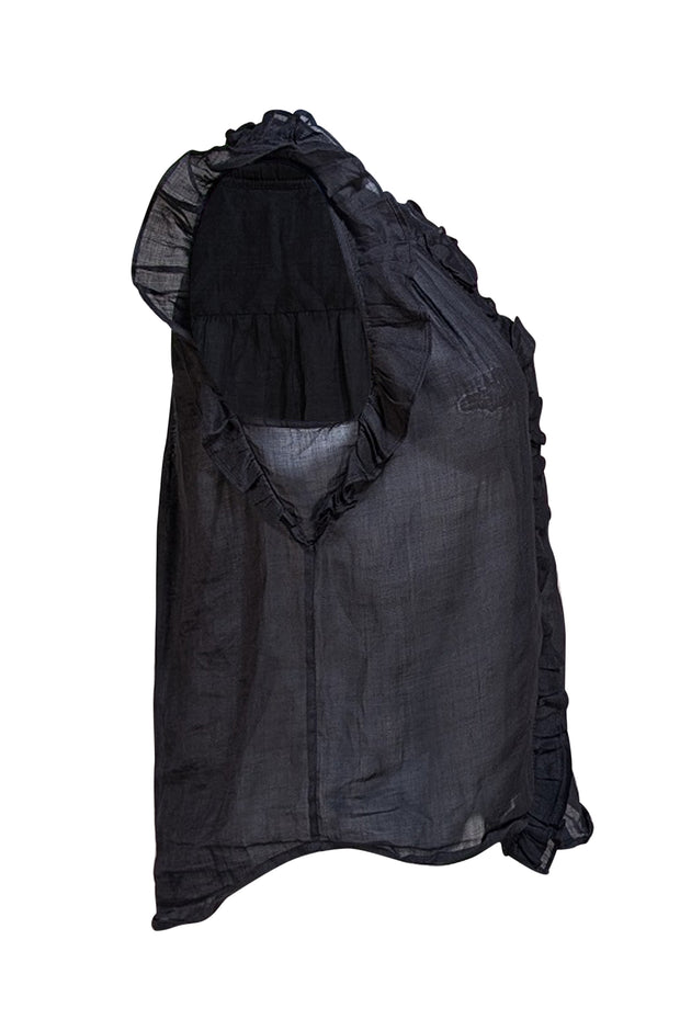 Frame - Black Ruffle Trim Button Front Blouse Sz S