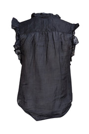 Frame - Black Ruffle Trim Button Front Blouse Sz S