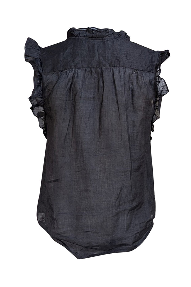 Frame - Black Ruffle Trim Button Front Blouse Sz S