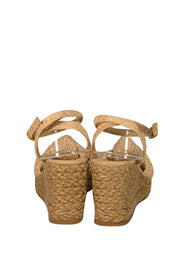 Stuart Weitzman - Beige Raffia Espadrille Wedges Sz 7.5 - Current Boutique