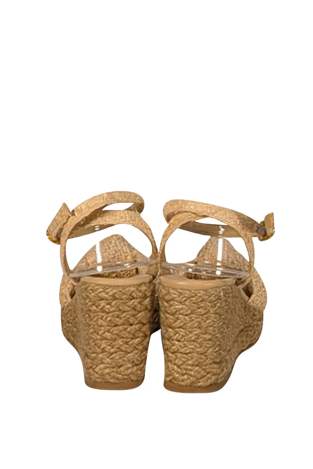 Stuart Weitzman - Beige Raffia Espadrille Wedges Sz 7.5 - Current Boutique