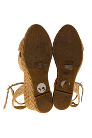 Stuart Weitzman - Beige Raffia Espadrille Wedges Sz 7.5 - Current Boutique