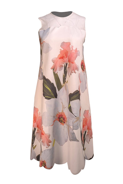Ted Baker - White, Grey, Pink, & Green Floral Mesh Upper Dress Sz 6