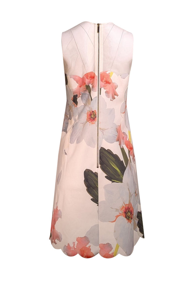 Ted Baker - White, Grey, Pink, & Green Floral Mesh Upper Dress Sz 6