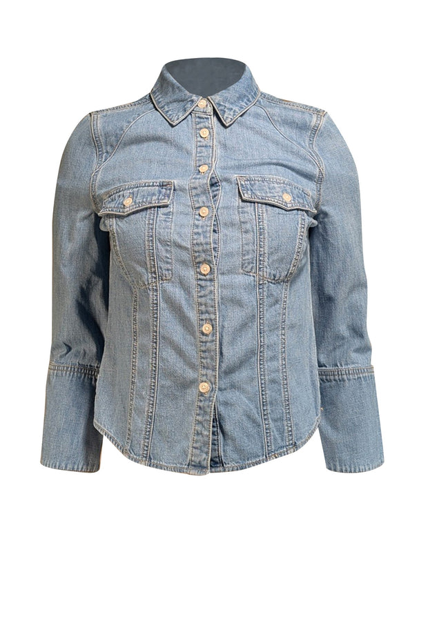 Veronica Beard - Light Wash Denim Flared Sleeve Shirt Sz XS - Current Boutique