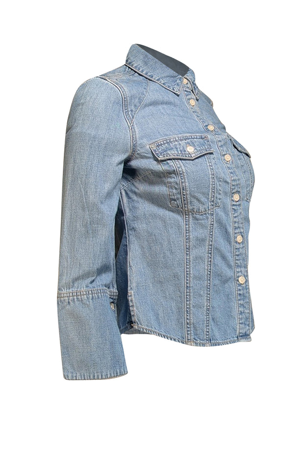 Veronica Beard - Light Wash Denim Flared Sleeve Shirt Sz XS - Current Boutique