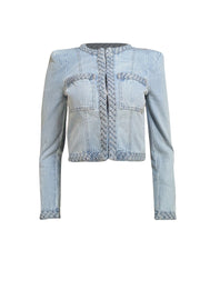 Veronica Beard - "Arrowe Glacier Blue" Cropped Denim Jacket Sz 00 - Current Boutique