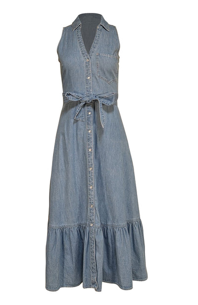 Veronica Beard - Light Wash Denim Midi "Edwina" Shirtdress Sz 00 - Current Boutique