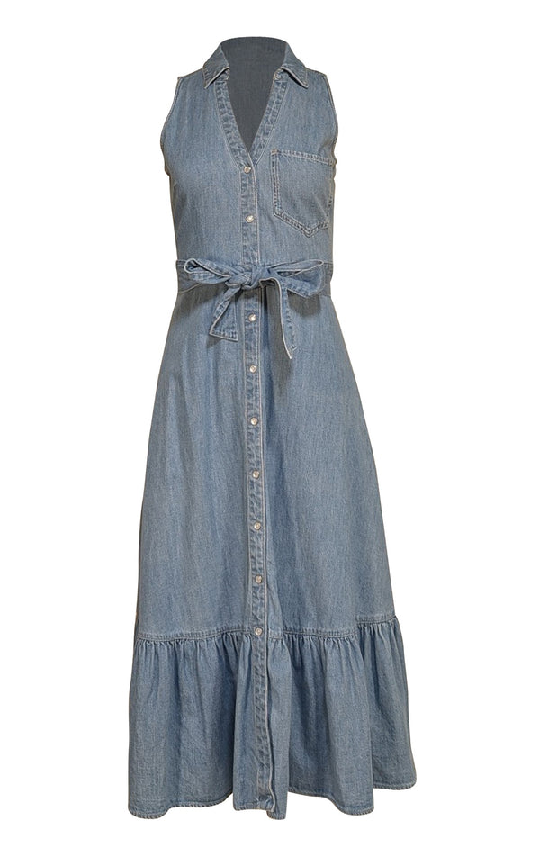 Veronica Beard - Light Wash Denim Midi "Edwina" Shirtdress Sz 00 - Current Boutique
