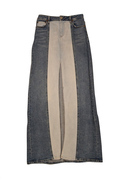 Alice & Olivia - Light & Medium Wash Colorblock "Rye" Midi Skirt Sz 00 - Current Boutique