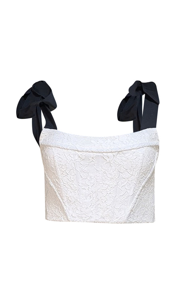 Alice & Olivia - White Lace Bustier w/ Black Straps "Clara Bow" Top Sz 0 - Current Boutique
