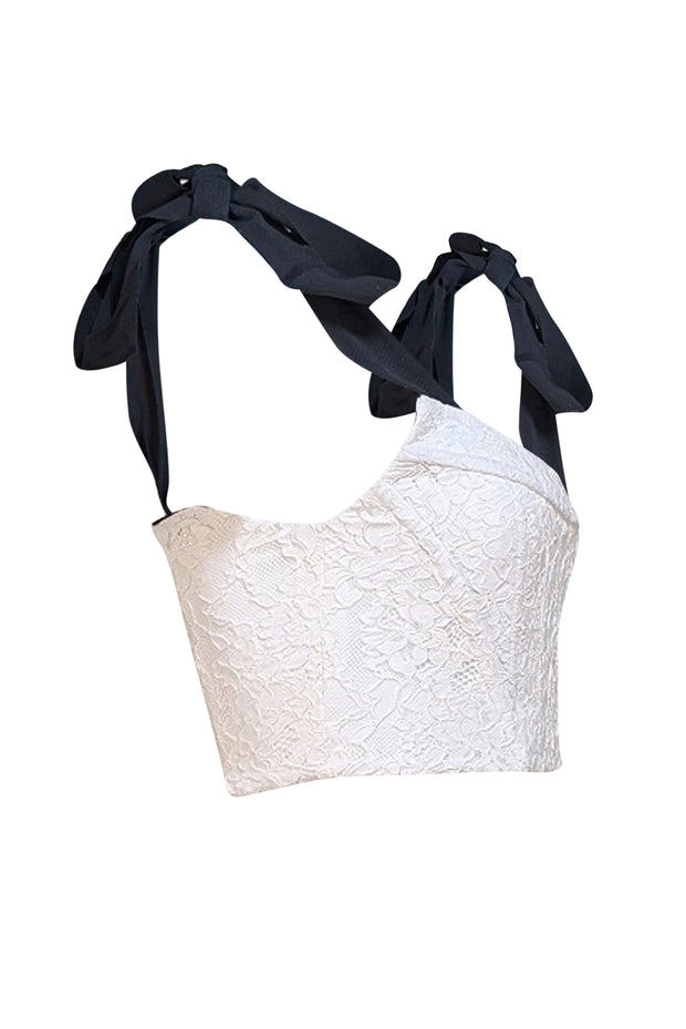 Alice & Olivia - White Lace Bustier w/ Black Straps "Clara Bow" Top Sz 0 - Current Boutique