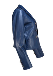 Veronica Beard - Navy Faux Leather Cropped Blazer Sz 8 - Current Boutique