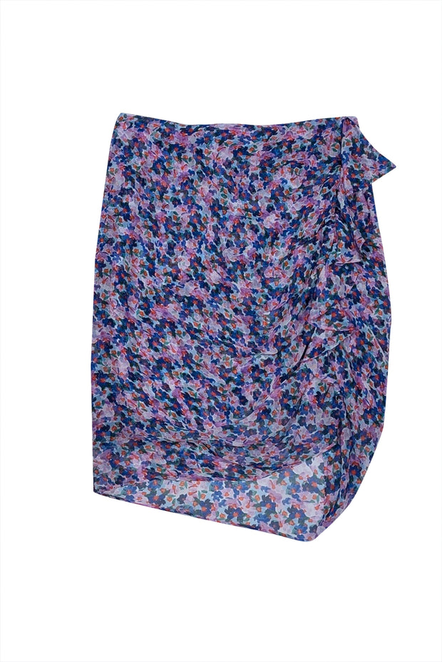 Veronica Beard - Lilac, Blue, & White Floral Print Silk Mini Skirt Sz 0 - Current Boutique