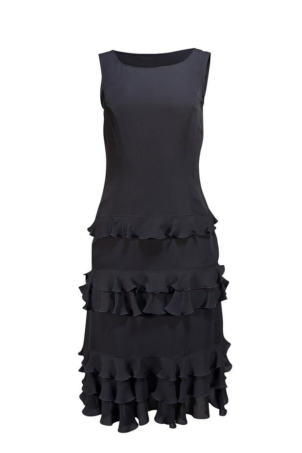 Escada - Black Sleeveless Ruffle Skirt Dress Sz 4 - Current Boutique