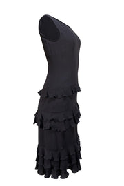Escada - Black Sleeveless Ruffle Skirt Dress Sz 4 - Current Boutique
