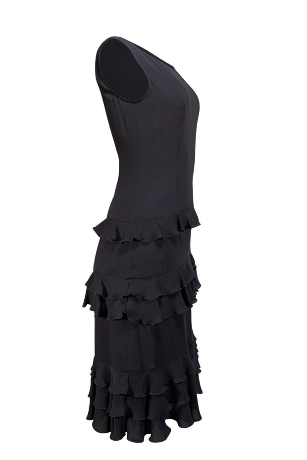 Escada - Black Sleeveless Ruffle Skirt Dress Sz 4 - Current Boutique