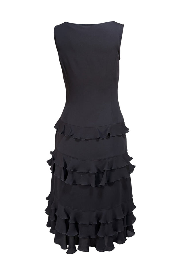 Escada - Black Sleeveless Ruffle Skirt Dress Sz 4 - Current Boutique