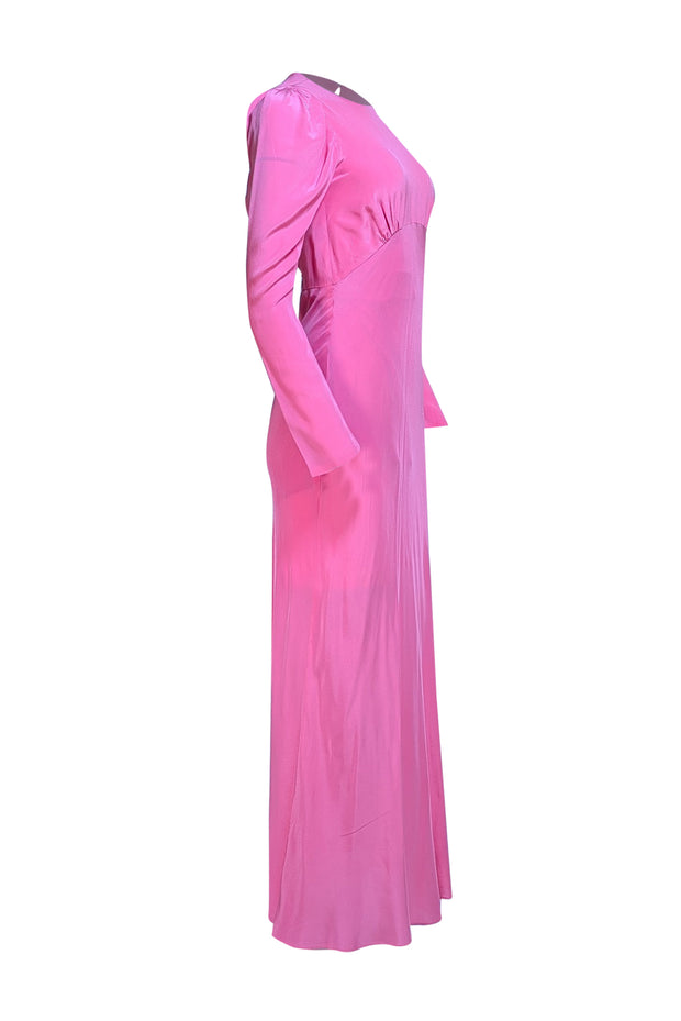 Les Reveries - Pink Silk Maxi Long Sleeve Formal Dress Sz 6 - Current Boutique