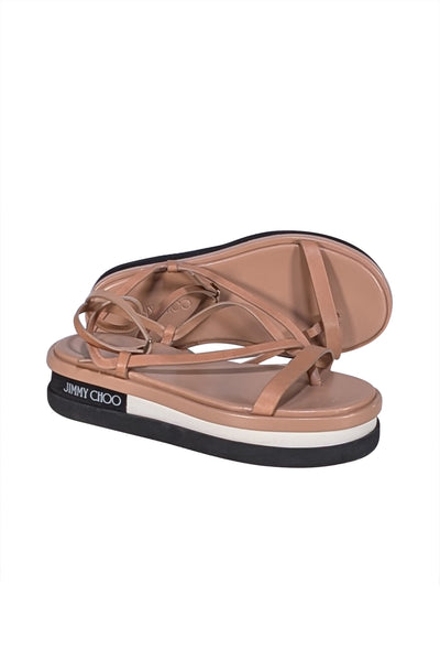 Jimmy Choo - Dark Beige Leather Strappy Platform Sandals Sz 8 - Current Boutique