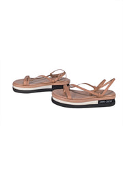 Jimmy Choo - Dark Beige Leather Strappy Platform Sandals Sz 8 - Current Boutique