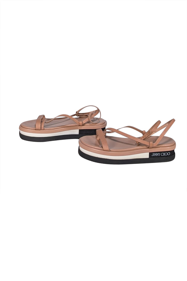 Jimmy Choo - Dark Beige Leather Strappy Platform Sandals Sz 8 - Current Boutique